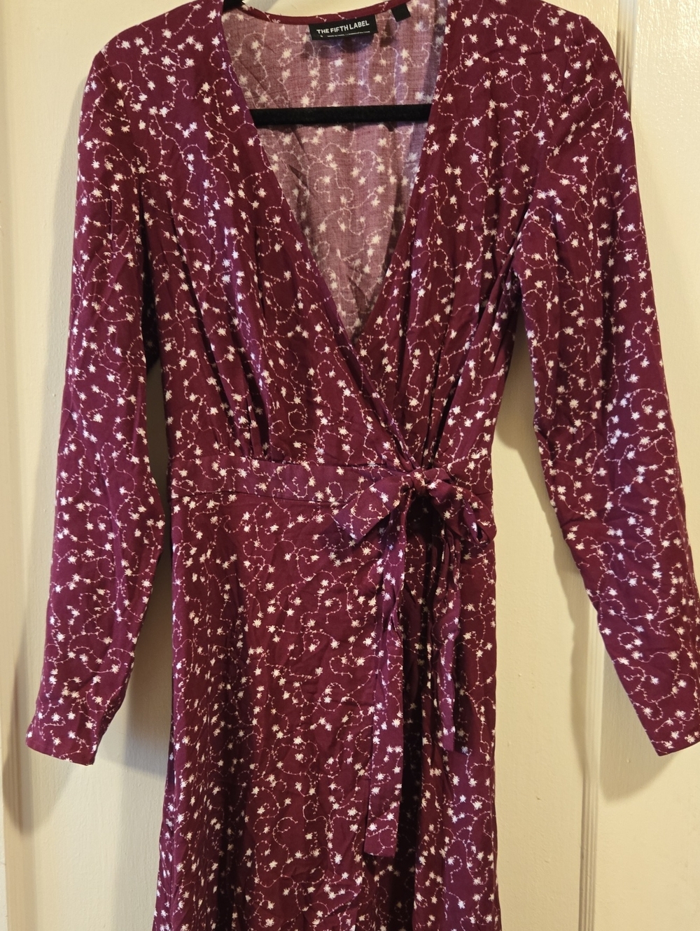 The Fifth Label Burgundy Floral Wrap Dress with Tie Waist
